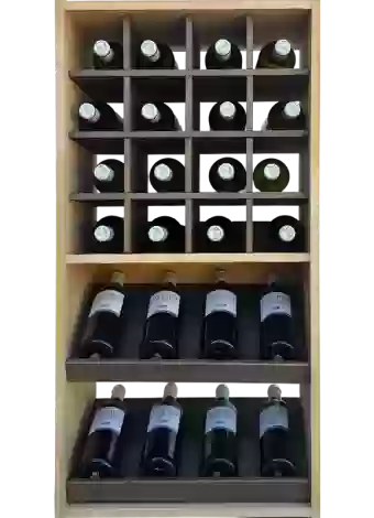 Two-colour bottle rack with 8 display compartments for 8 brands and 16 individual slots for a total
