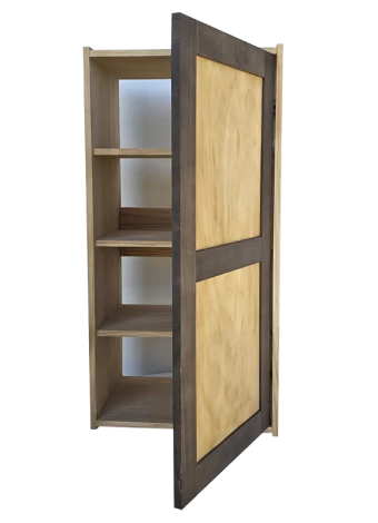 Bicolour and modular wine rack from with door and 3 interior shelves for wine accessories and bottle