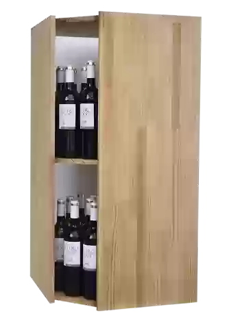 Corner wine rack with interior shelf for 40 bottles that brings aesthetic variety and functionality 
