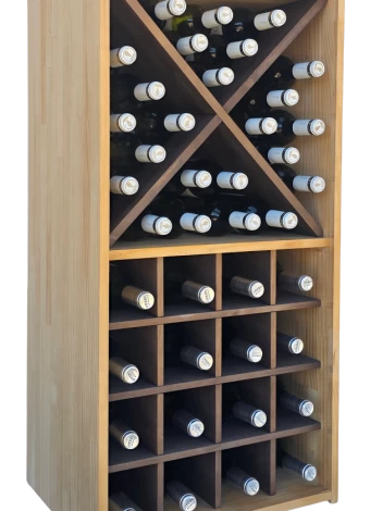 Modular bottle rack in two colours with individual compartments at the top and blades by Expovinalia