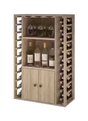 WOODEN BOTTLE HOLDER WITH DOORS AND SUPPORT FOR WINE GLASSES ER2521 Distributed  by Expovinalia