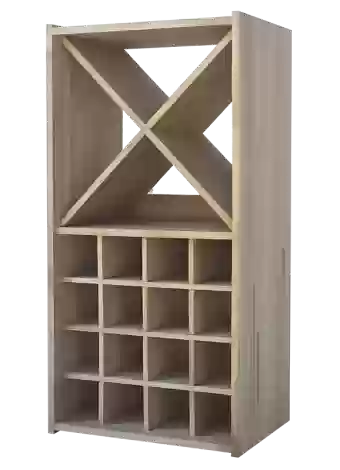 Modular wood wine rack with blades and holes for bottles by Expovinalia
