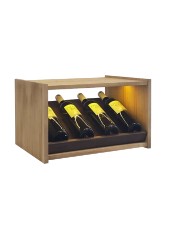 Small branded display bottle rack with support bases for 4 bottles and LED lighting by Expovinalia c