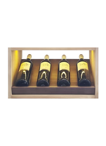 Small branded display bottle rack with support bases for 4 bottles and LED lighting by Expovinalia c
