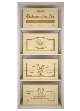 PORTE-BOUTEILLE EN BOIS DE PIN POUR 6 BOITES A VIN BOUTEILLES