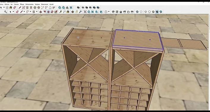 Elegant modular wine rack in pine wood finished in light oak colour, ideal for storing up to 32 bott