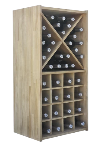 Modular wood wine rack with blades and holes for bottles by Expovinalia