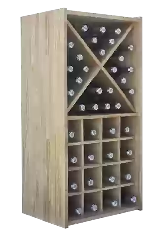 Modular wood wine rack with blades and holes for bottles by Expovinalia