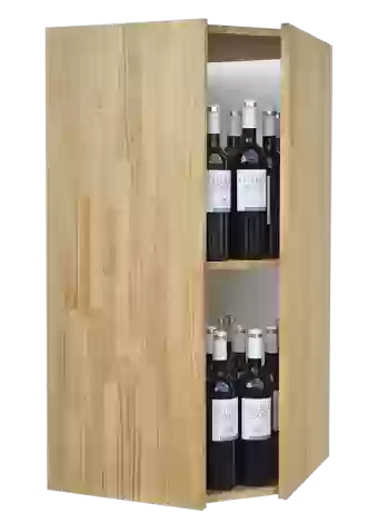 Corner wine rack with interior shelf for 40 bottles that brings aesthetic variety and functionality 