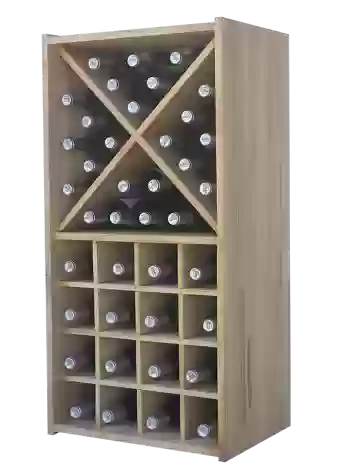 Modular wood wine rack with blades and holes for bottles by Expovinalia