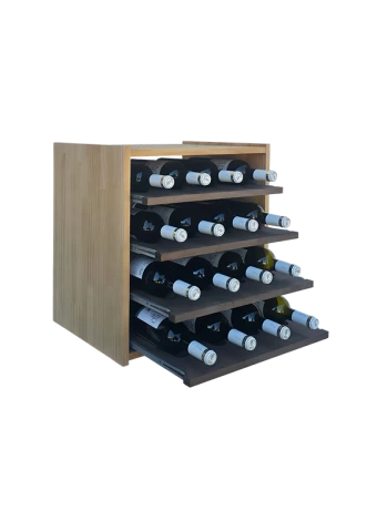 Two-colour modular wine rack with 4 pull-out shelves for 16 bottles that brings variety by Expovinal