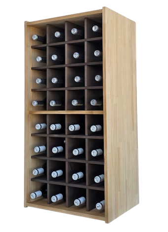 Two-colour bottle rack with spaces for 32 standard bottles that provides aesthetics and functionalit