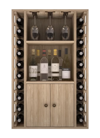 PORTE-BOUTEILLE EN BOIS AVEC PORTES ET SUPPORT EN VERRE- ER2521- Distribué par Expovinalia