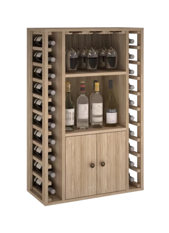 PORTA BOTTIGLIE IN LEGNO CON ANTE E SUPPORTO IN VETRO - ER2521- Distribuito da Expovinalia