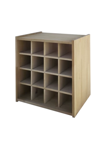 Small traditional modular wine rack with individual slots for 16 standard bottles by Expovinalia com