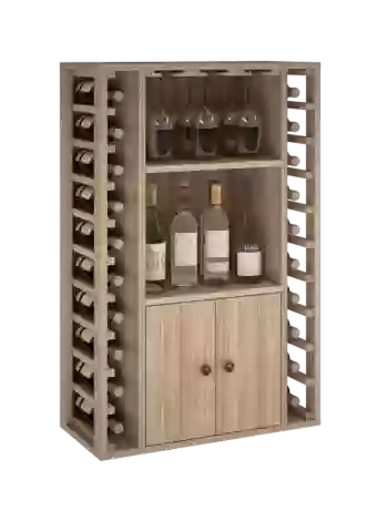 WOODEN BOTTLE HOLDER WITH DOORS AND SUPPORT FOR WINE GLASSES ER2521 Distributed  by Expovinalia