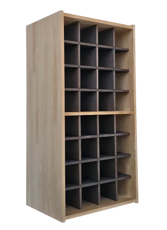 Two-colour bottle rack with spaces for 32 standard bottles that provides aesthetics and functionalit