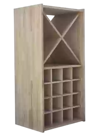 Modular wood wine rack with blades and holes for bottles by Expovinalia