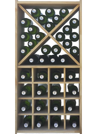 Modular wood wine rack with blades and holes for bottles by Expovinalia
