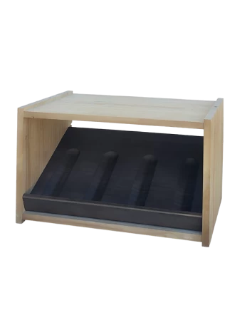 Small two-coloured bottle rack for displaying 4 bottles of important wine brands by Expovinalia com