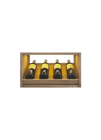 Small bottle rack with LED lighting, to display 4 brands of wine with individual bases by Expovinali